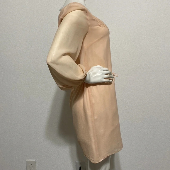 Trina Turk Peach 100% Silk Drawstring Waist Long Sleeve Mini Dress - Picture 6 of 8